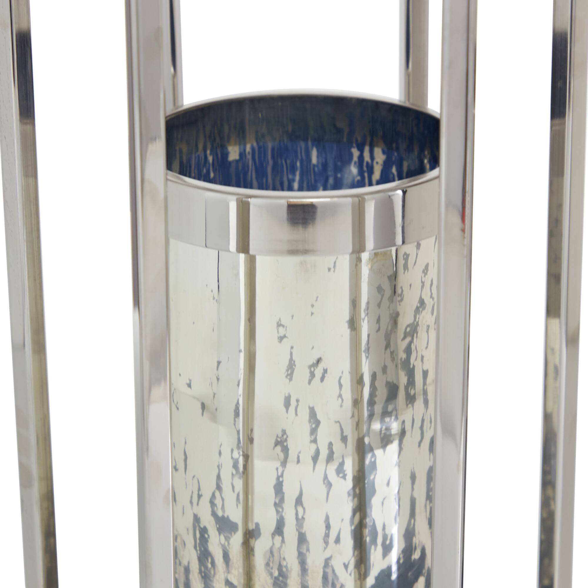 Silver Stainless Steel Contemporary Lantern, 18" x 10" x 11"